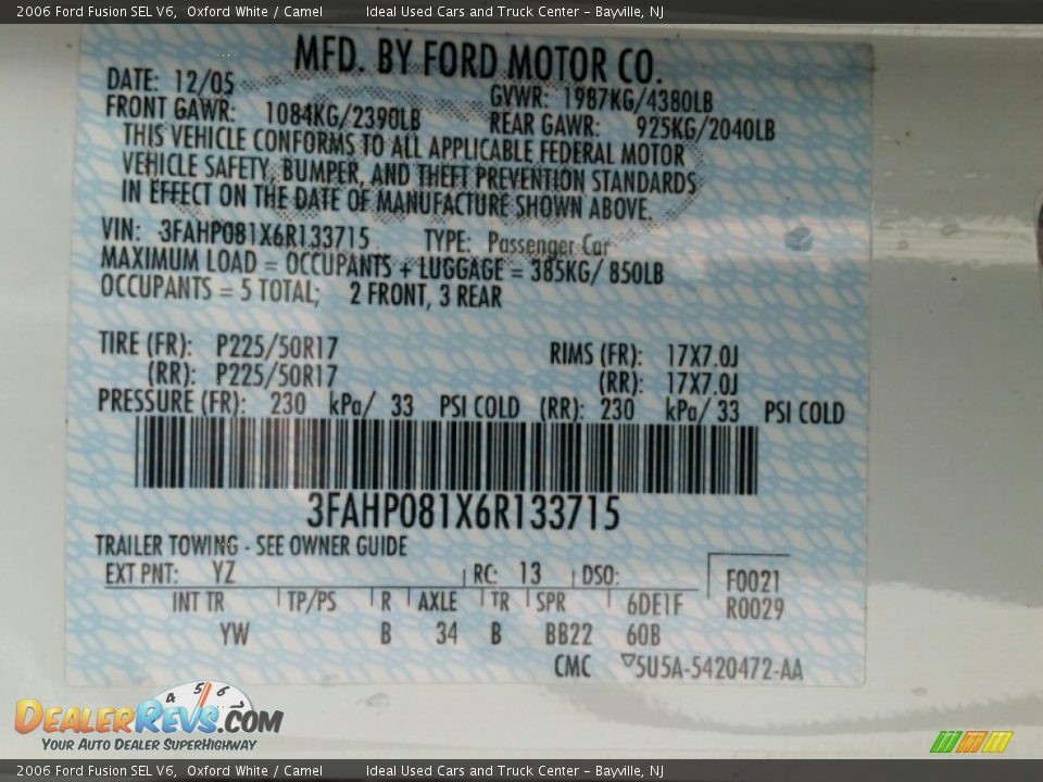 2006 Ford Fusion SEL V6 Oxford White / Camel Photo #24