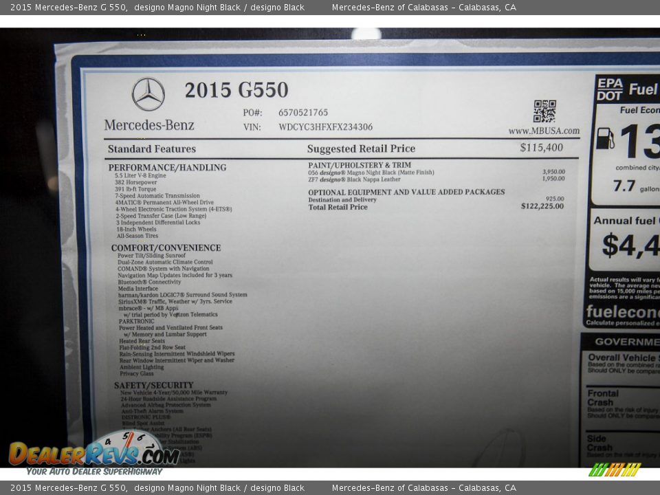 2015 Mercedes-Benz G 550 Window Sticker Photo #12