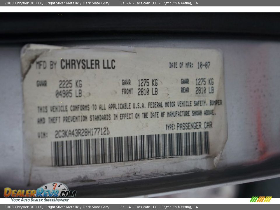 2008 Chrysler 300 LX Bright Silver Metallic / Dark Slate Gray Photo #14