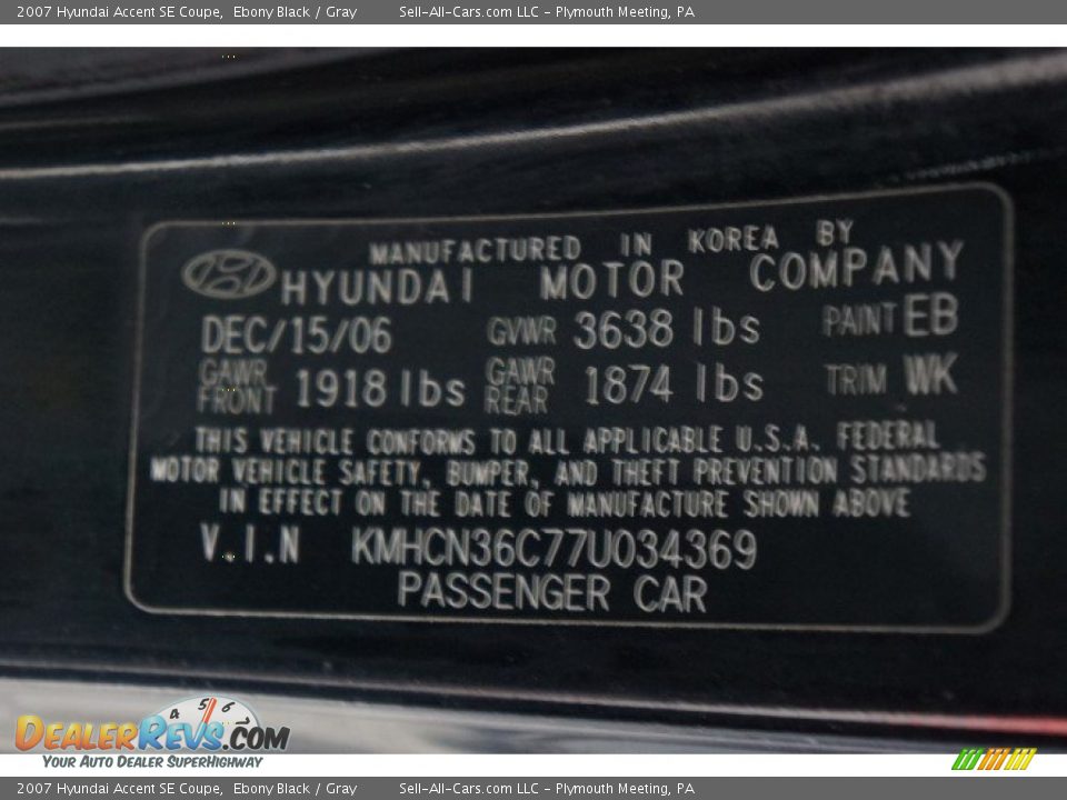 2007 Hyundai Accent SE Coupe Ebony Black / Gray Photo #14