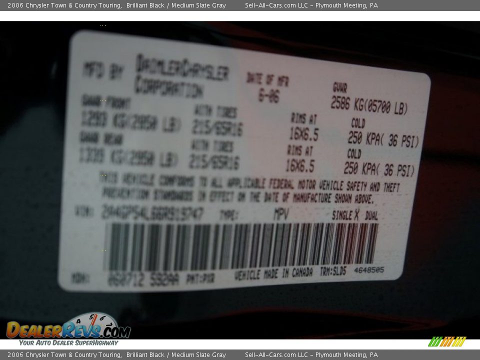 2006 Chrysler Town & Country Touring Brilliant Black / Medium Slate Gray Photo #14