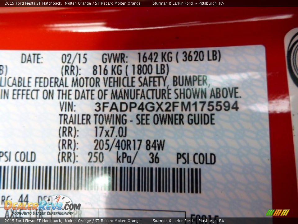 2015 Ford Fiesta ST Hatchback Molten Orange / ST Recaro Molten Orange Photo #12