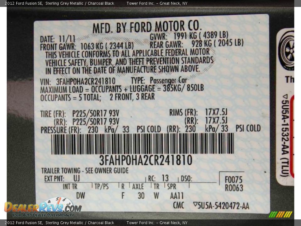 2012 Ford Fusion SE Sterling Grey Metallic / Charcoal Black Photo #27
