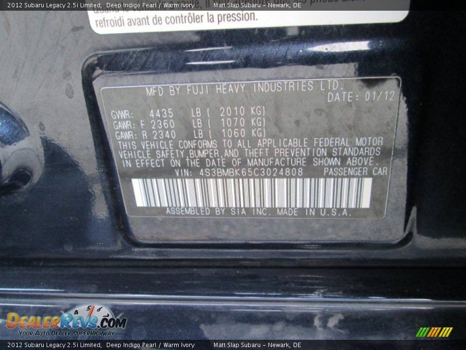 2012 Subaru Legacy 2.5i Limited Deep Indigo Pearl / Warm Ivory Photo #30
