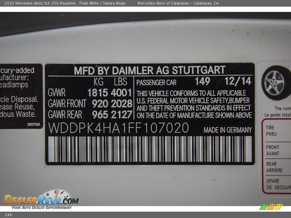 Mercedes-Benz Color Code 149 Polar White