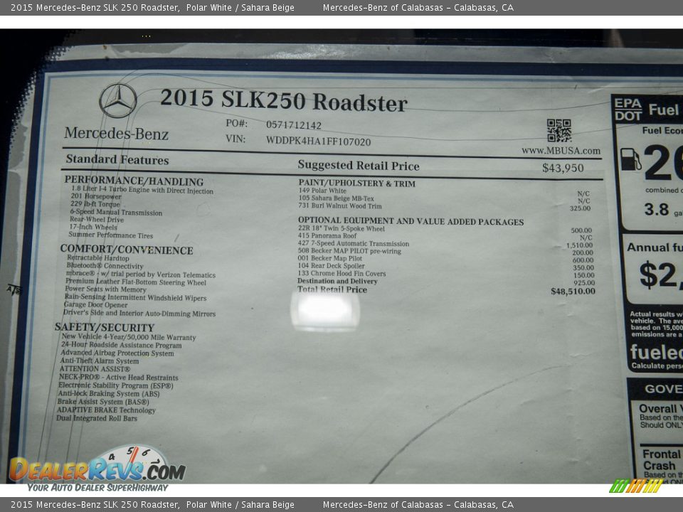 2015 Mercedes-Benz SLK 250 Roadster Polar White / Sahara Beige Photo #12