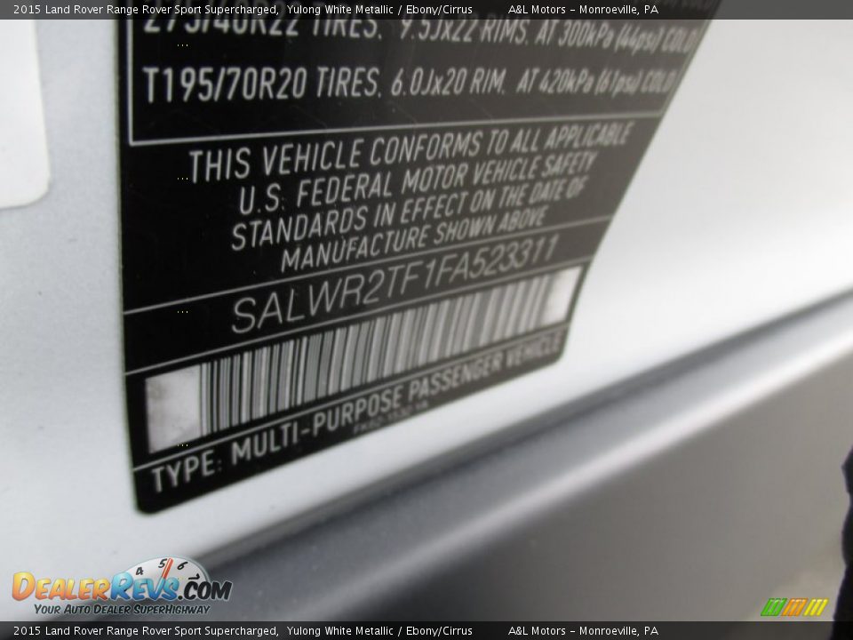 2015 Land Rover Range Rover Sport Supercharged Yulong White Metallic / Ebony/Cirrus Photo #20