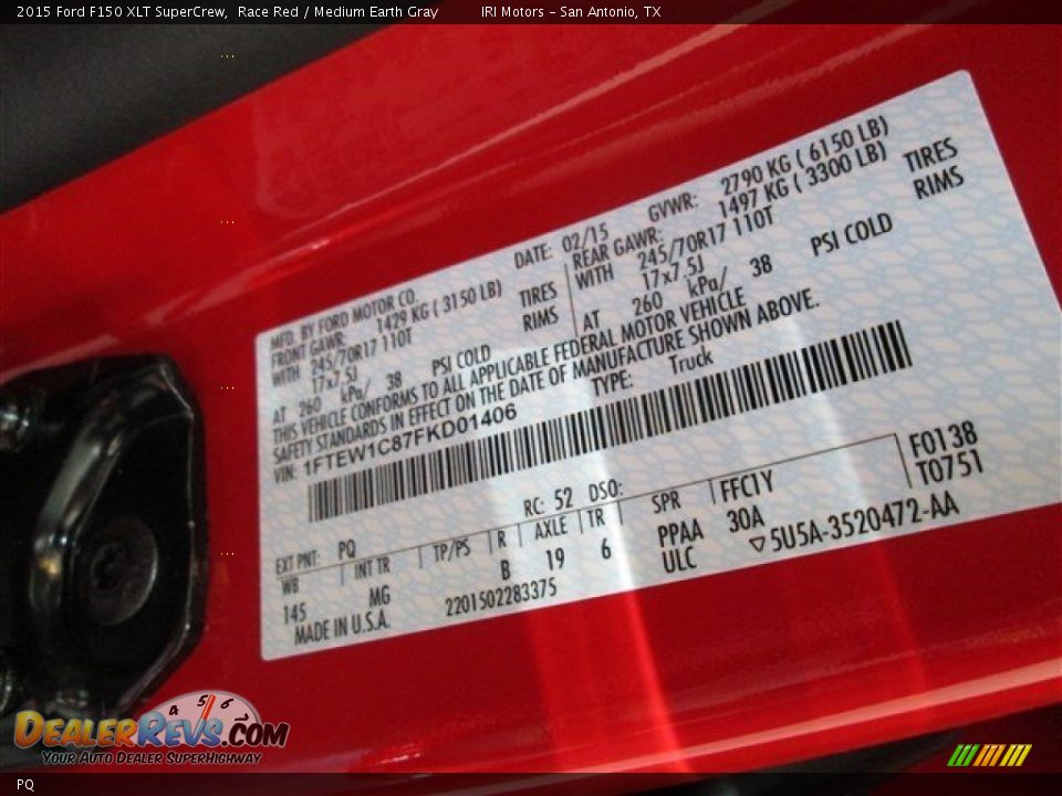 Ford Color Code PQ Race Red