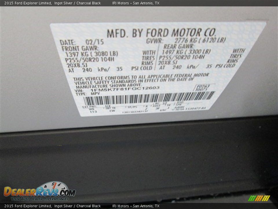 2015 Ford Explorer Limited Ingot Silver / Charcoal Black Photo #18