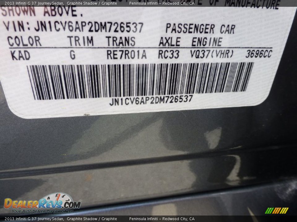 2013 Infiniti G 37 Journey Sedan Graphite Shadow / Graphite Photo #19
