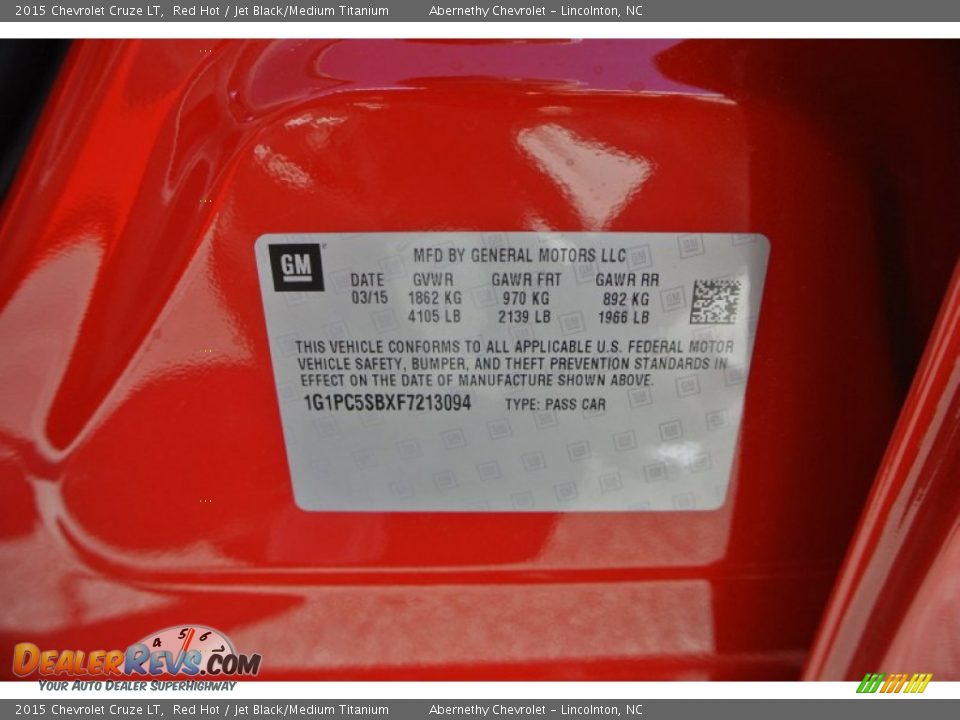 2015 Chevrolet Cruze LT Red Hot / Jet Black/Medium Titanium Photo #7