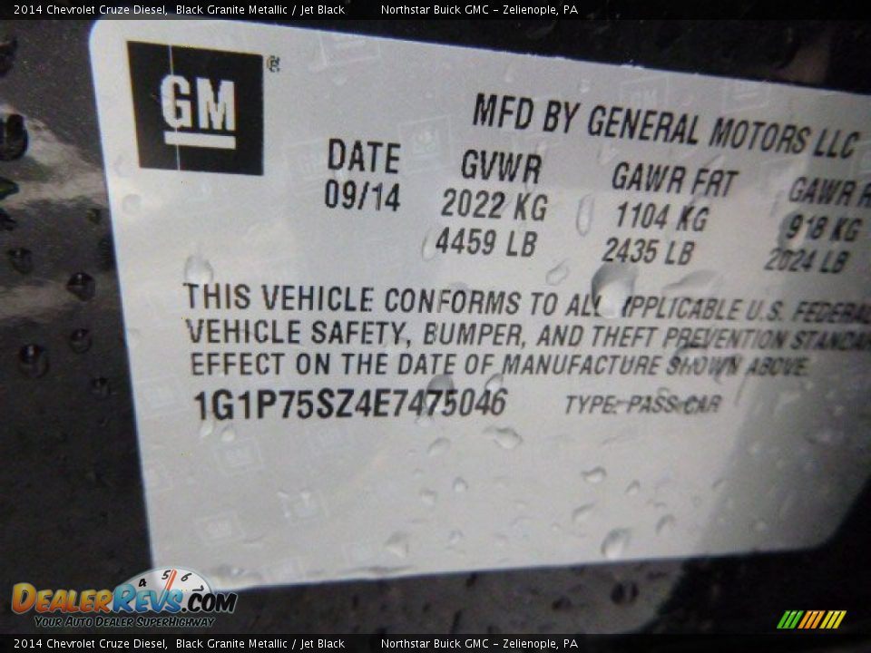 2014 Chevrolet Cruze Diesel Black Granite Metallic / Jet Black Photo #15