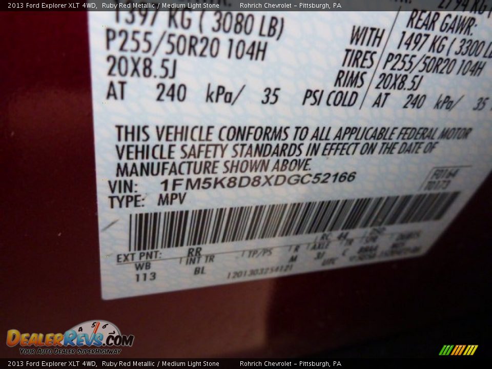 2013 Ford Explorer XLT 4WD Ruby Red Metallic / Medium Light Stone Photo #2