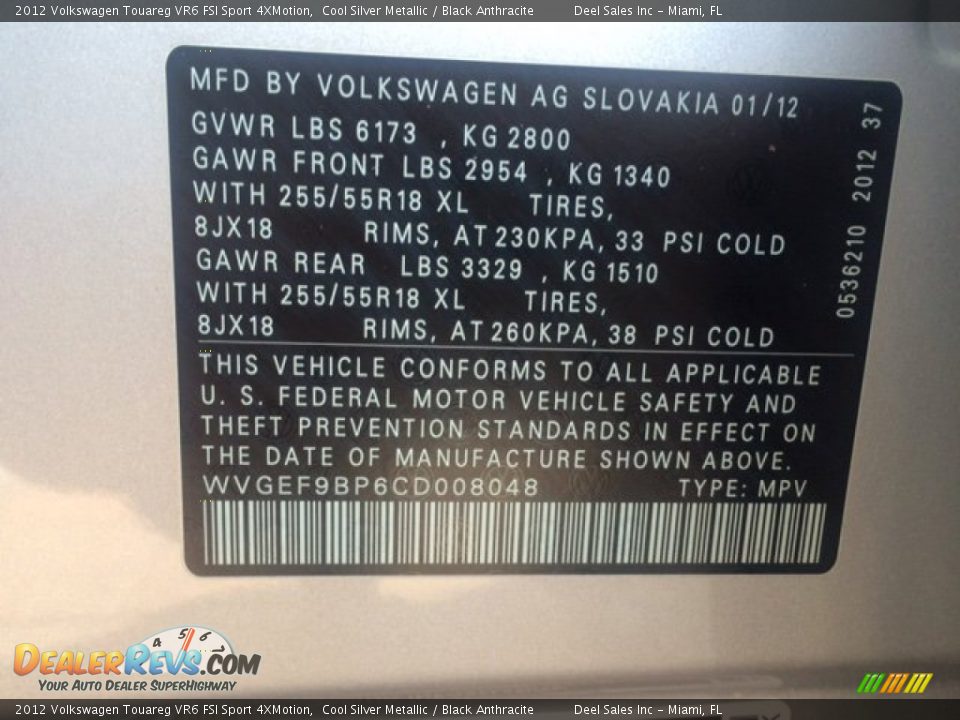 2012 Volkswagen Touareg VR6 FSI Sport 4XMotion Cool Silver Metallic / Black Anthracite Photo #16