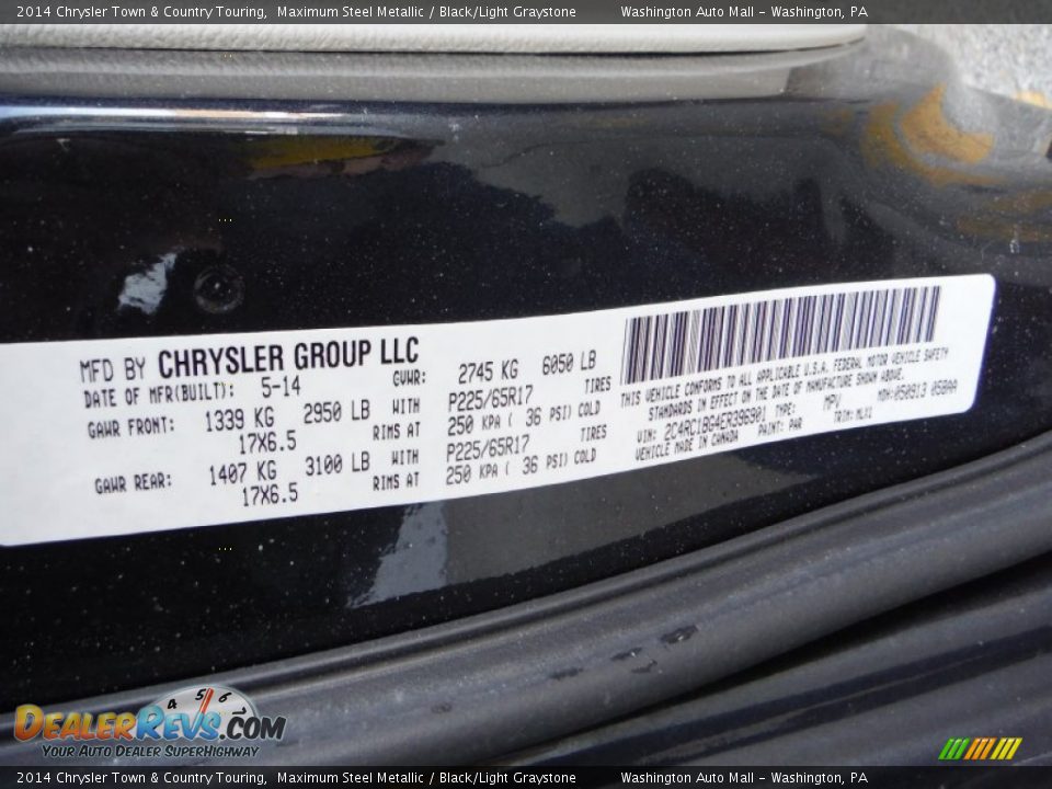 2014 Chrysler Town & Country Touring Maximum Steel Metallic / Black/Light Graystone Photo #24