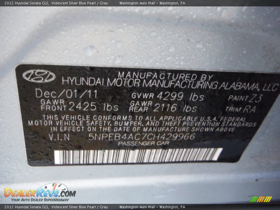 2012 Hyundai Sonata GLS Iridescent Silver Blue Pearl / Gray Photo #19