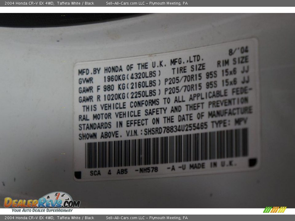 2004 Honda CR-V EX 4WD Taffeta White / Black Photo #14