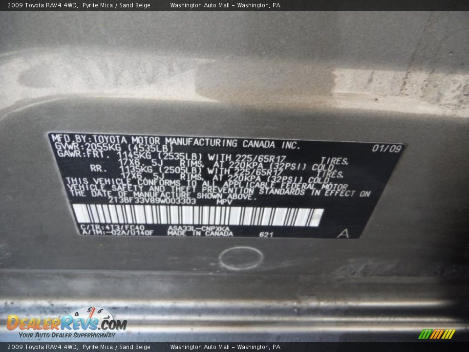 2009 Toyota RAV4 4WD Pyrite Mica / Sand Beige Photo #18