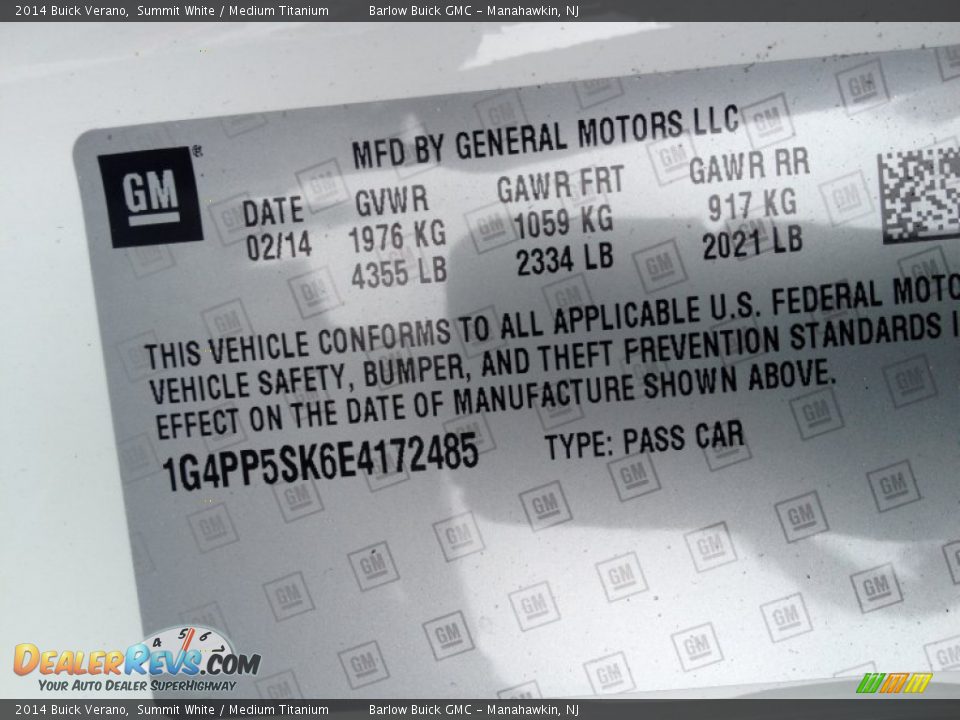 2014 Buick Verano Summit White / Medium Titanium Photo #9