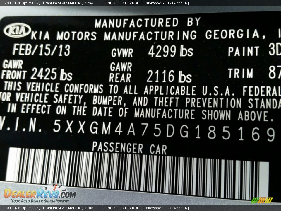 2013 Kia Optima LX Titanium Silver Metallic / Gray Photo #16