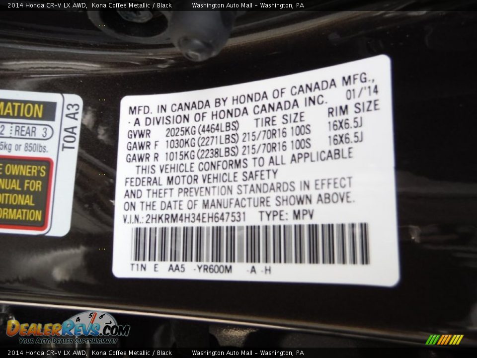 2014 Honda CR-V LX AWD Kona Coffee Metallic / Black Photo #19
