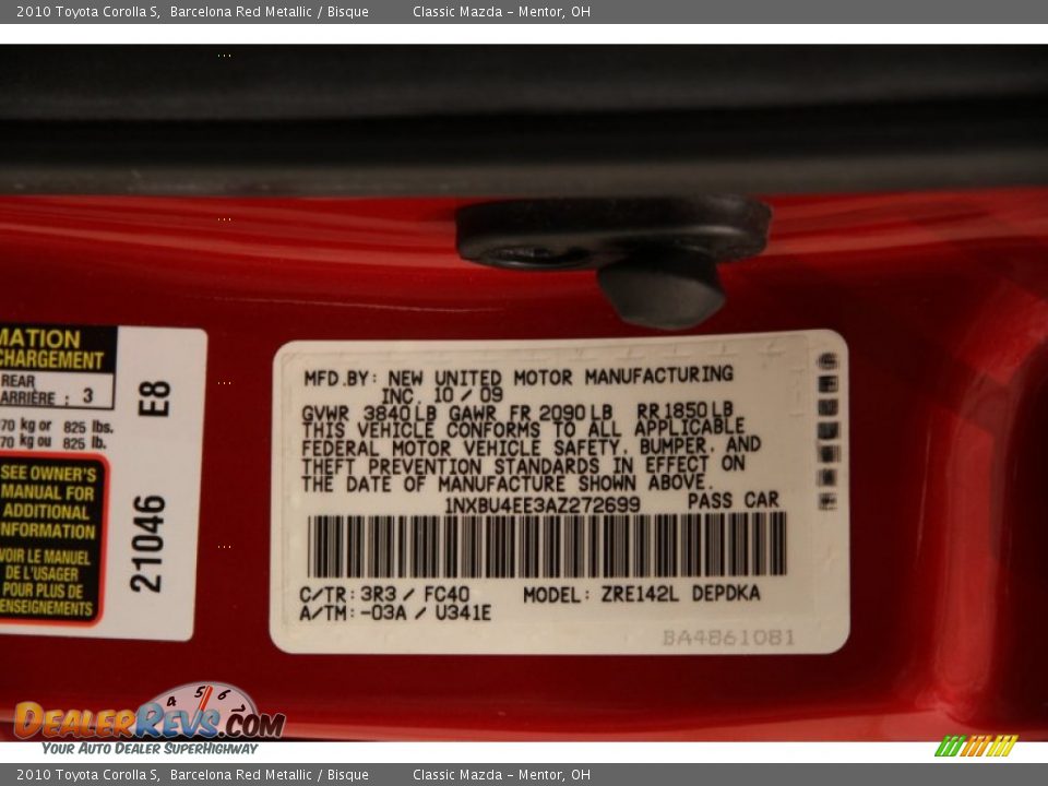 2010 Toyota Corolla S Barcelona Red Metallic / Bisque Photo #13