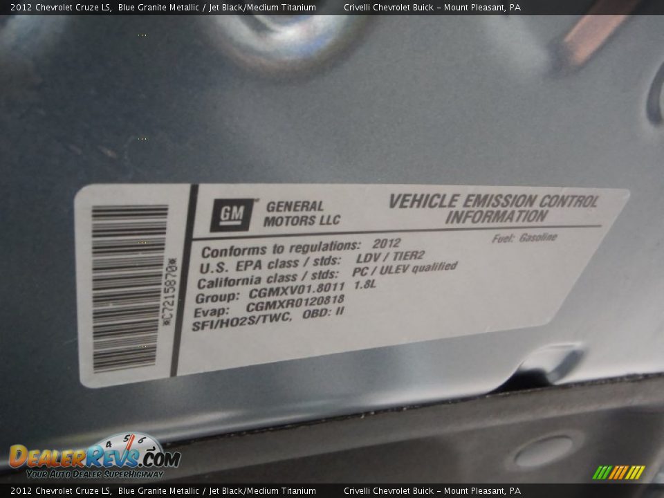 2012 Chevrolet Cruze LS Blue Granite Metallic / Jet Black/Medium Titanium Photo #11