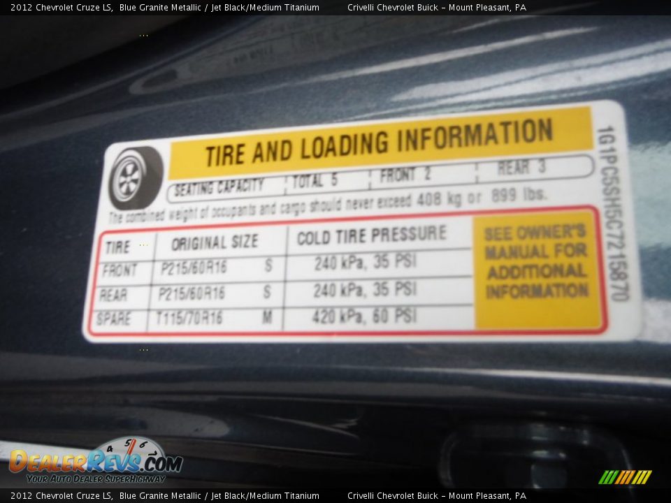 2012 Chevrolet Cruze LS Blue Granite Metallic / Jet Black/Medium Titanium Photo #27