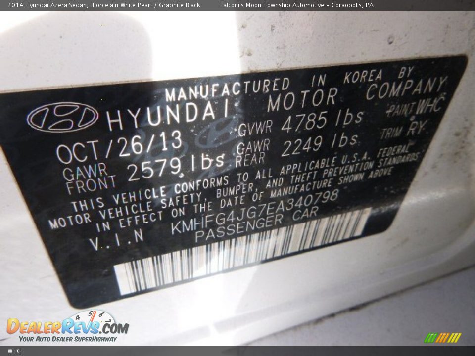Hyundai Color Code WHC Porcelain White Pearl