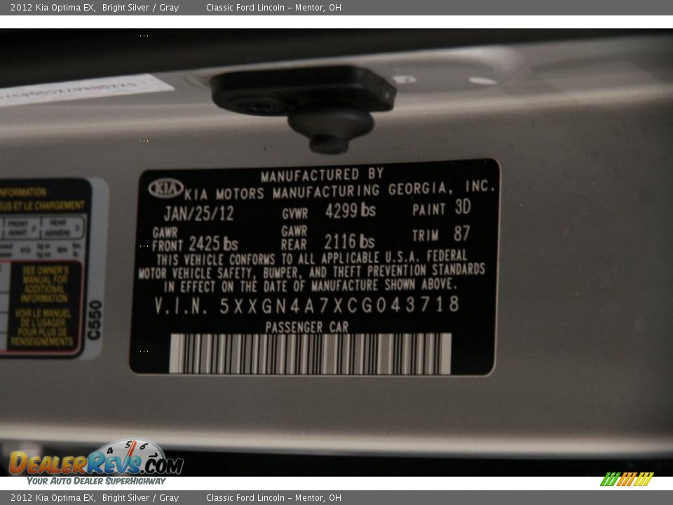 2012 Kia Optima EX Bright Silver / Gray Photo #15