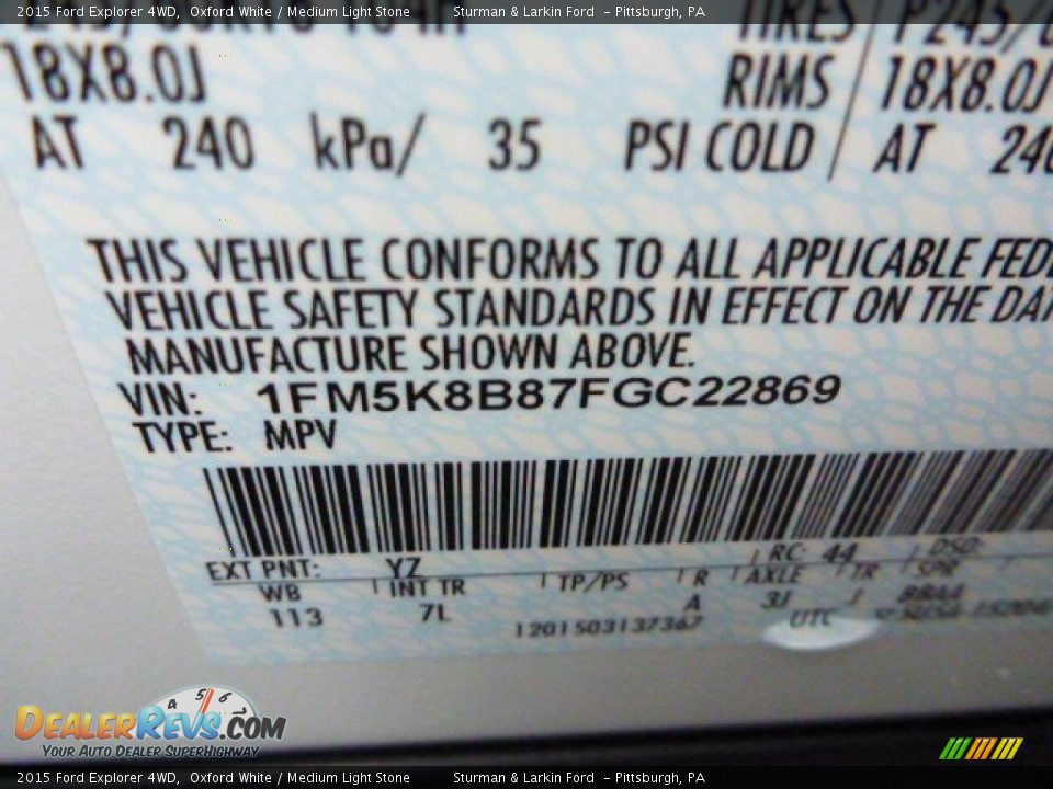 2015 Ford Explorer 4WD Oxford White / Medium Light Stone Photo #13