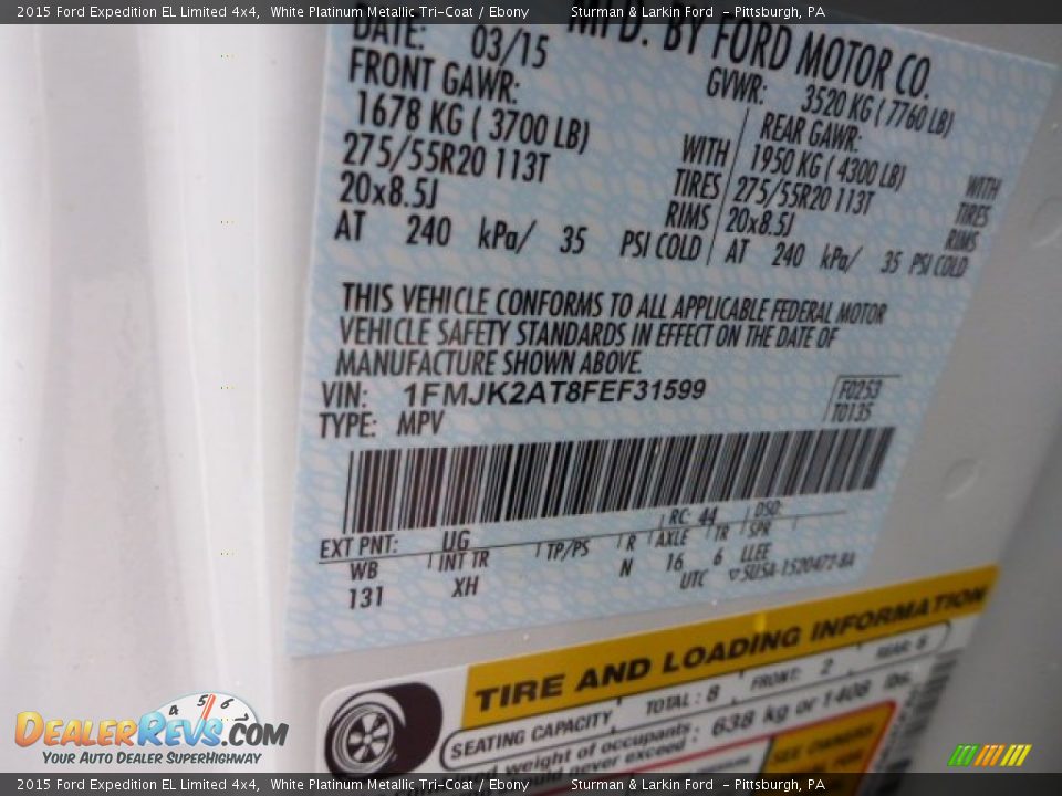2015 Ford Expedition EL Limited 4x4 White Platinum Metallic Tri-Coat / Ebony Photo #12