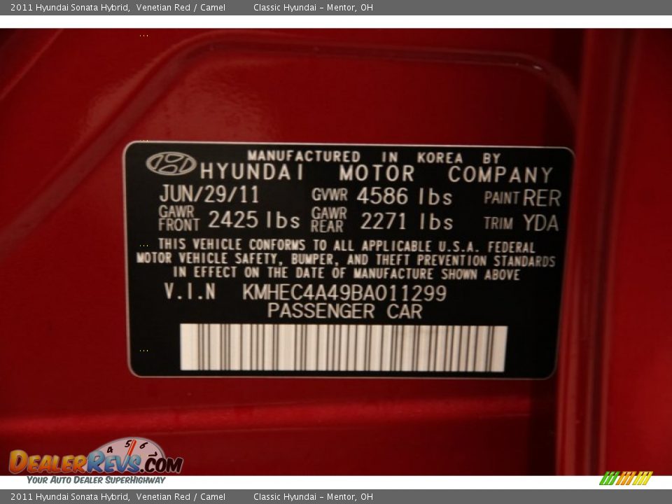2011 Hyundai Sonata Hybrid Venetian Red / Camel Photo #16