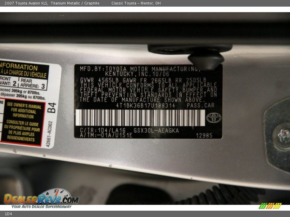 Toyota Color Code 1D4 Titanium Metallic