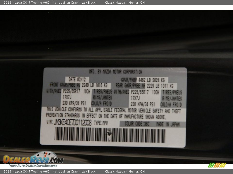 2013 Mazda CX-5 Touring AWD Metropolitan Gray Mica / Black Photo #16