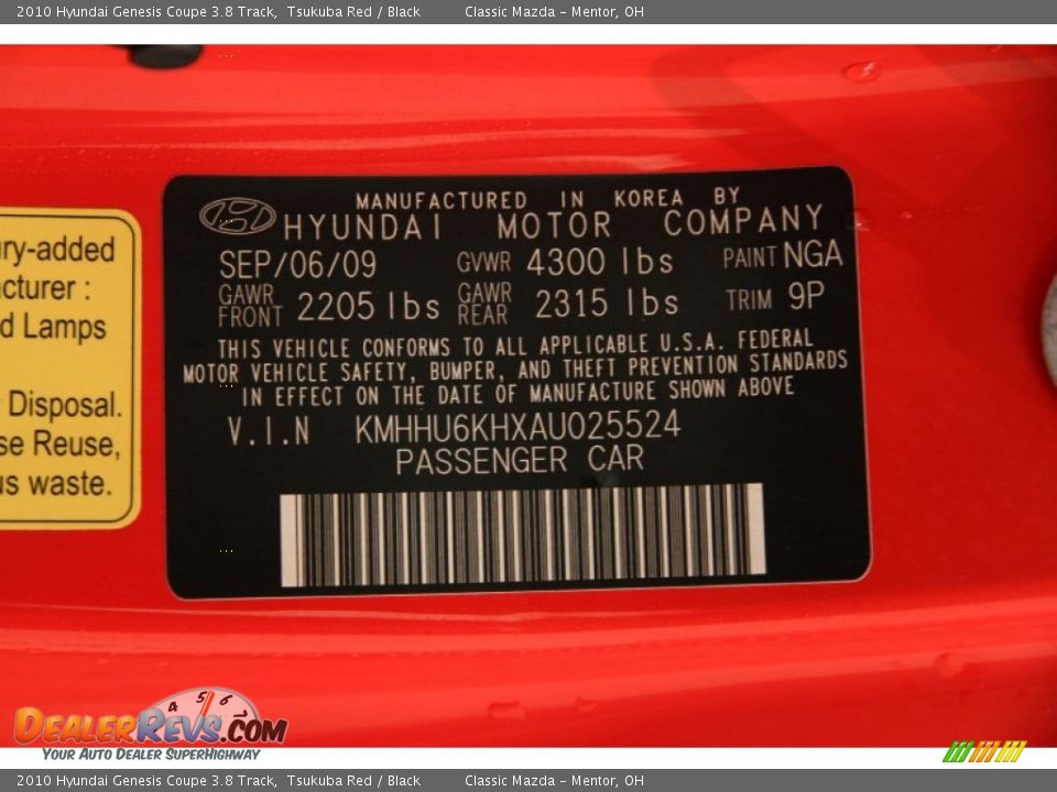 2010 Hyundai Genesis Coupe 3.8 Track Tsukuba Red / Black Photo #17