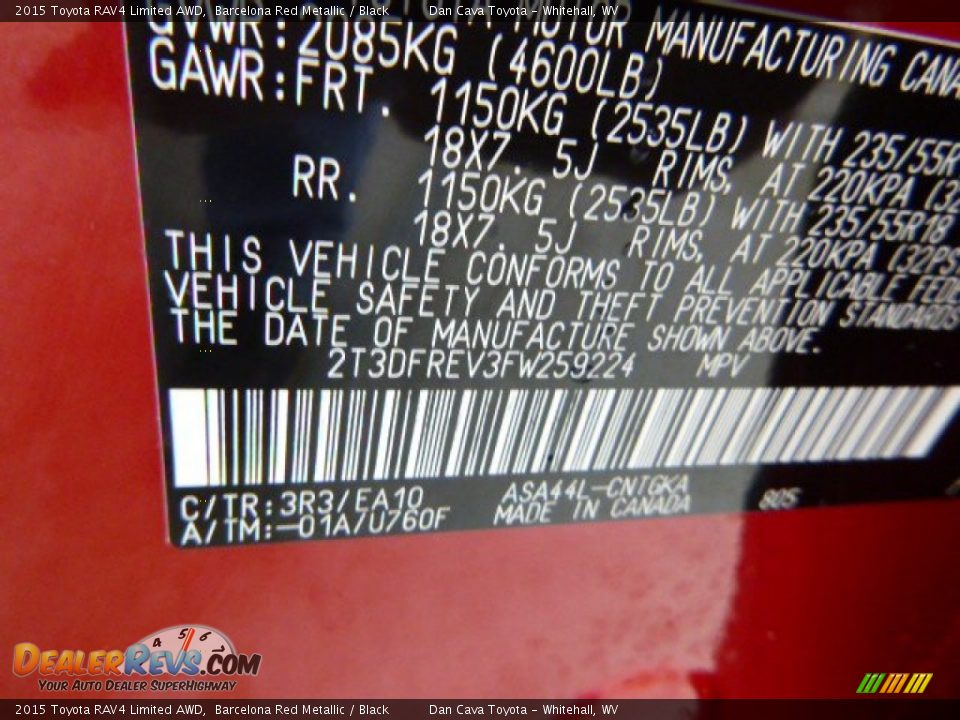 2015 Toyota RAV4 Limited AWD Barcelona Red Metallic / Black Photo #15