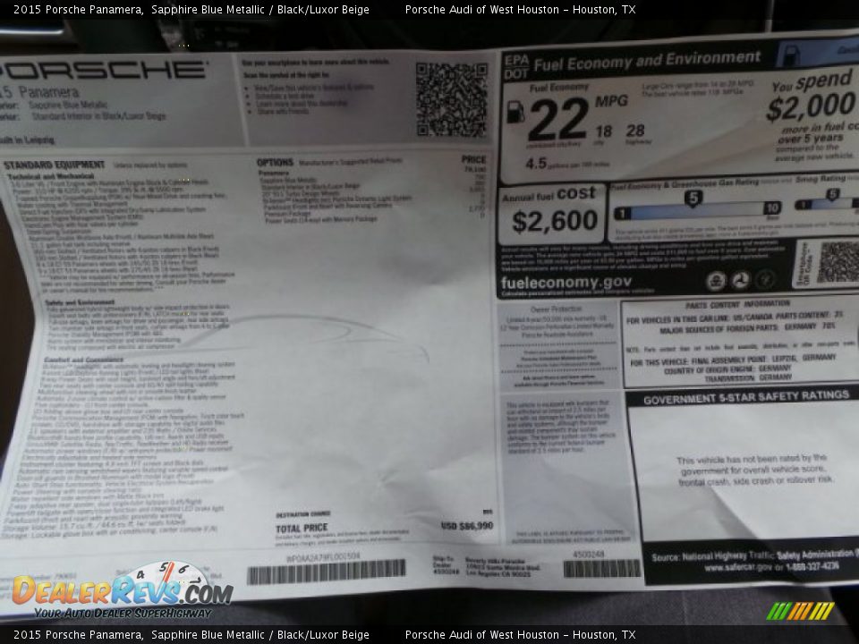 2015 Porsche Panamera  Window Sticker Photo #31