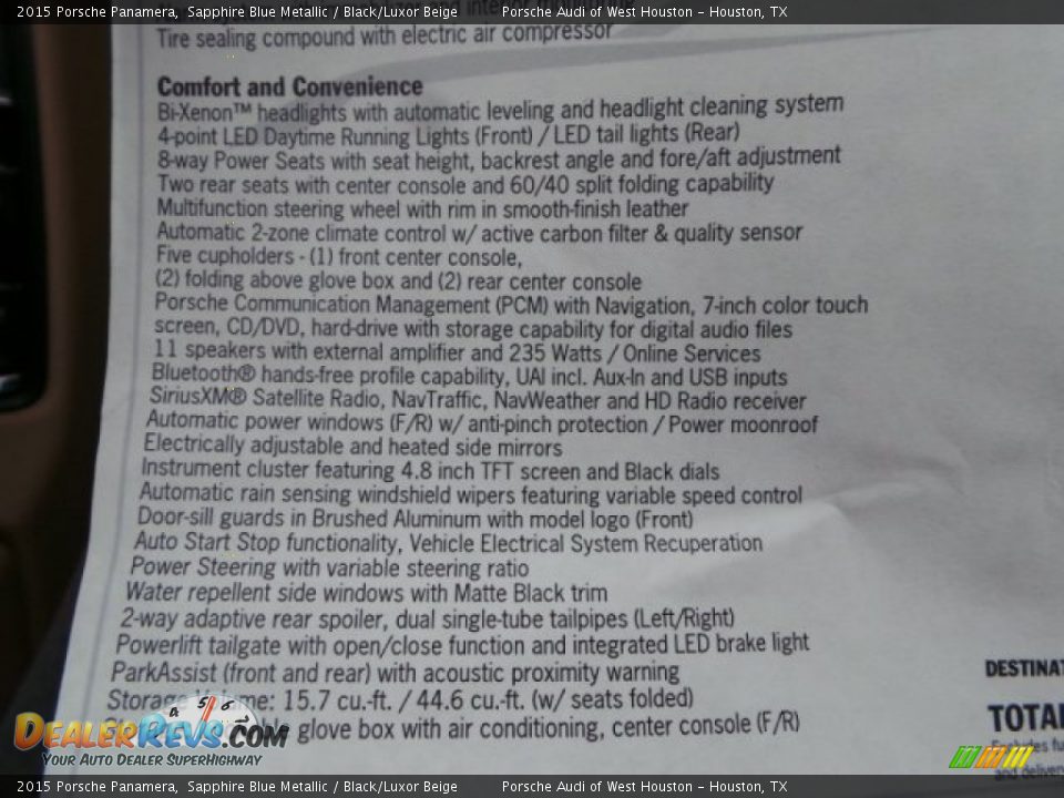 2015 Porsche Panamera Sapphire Blue Metallic / Black/Luxor Beige Photo #34