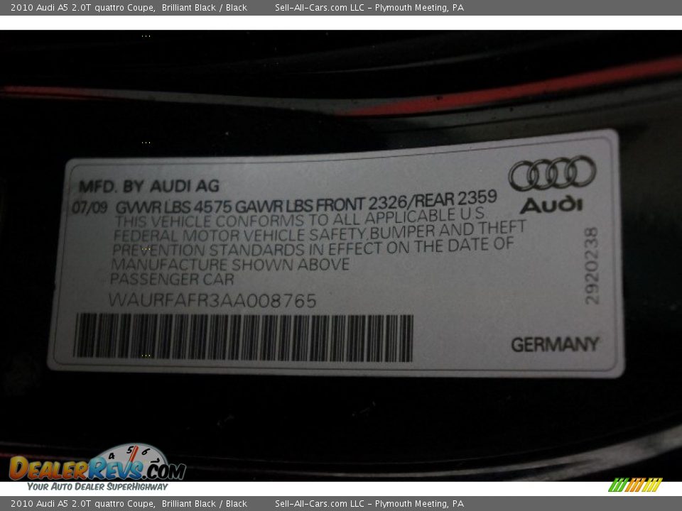 2010 Audi A5 2.0T quattro Coupe Brilliant Black / Black Photo #14