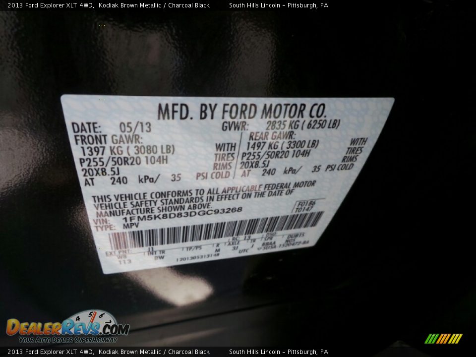 2013 Ford Explorer XLT 4WD Kodiak Brown Metallic / Charcoal Black Photo #23