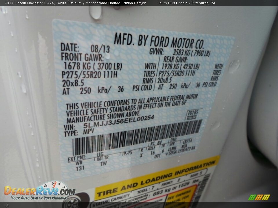 Lincoln Color Code UG White Platinum