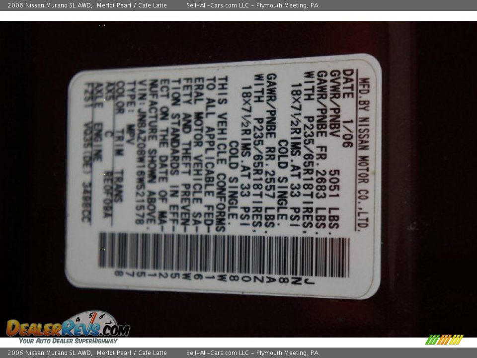 2006 Nissan Murano SL AWD Merlot Pearl / Cafe Latte Photo #15