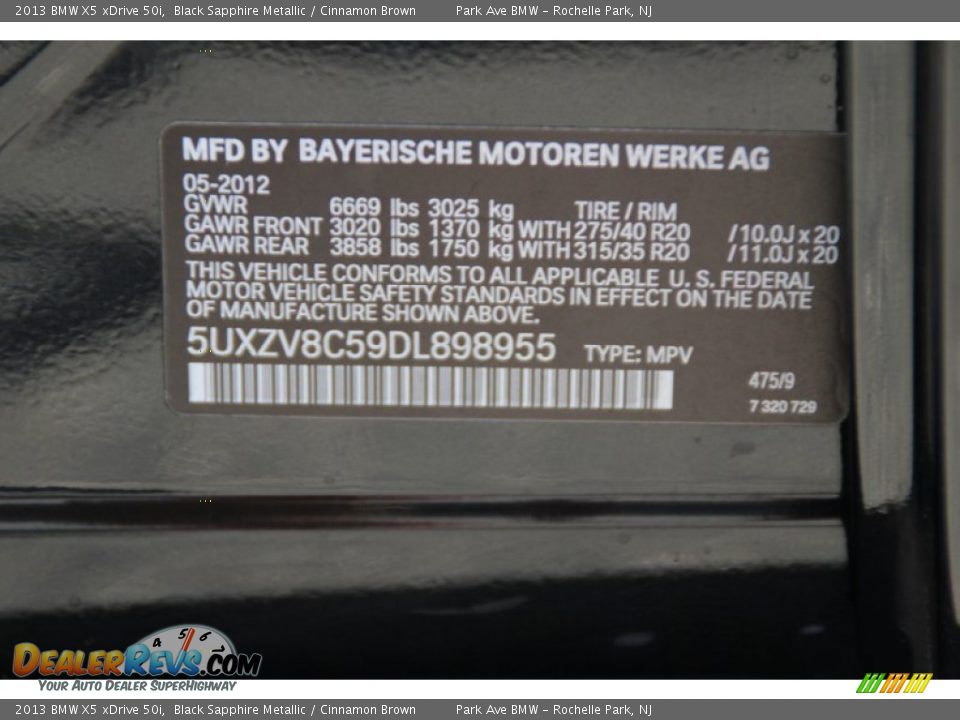 2013 BMW X5 xDrive 50i Black Sapphire Metallic / Cinnamon Brown Photo #36