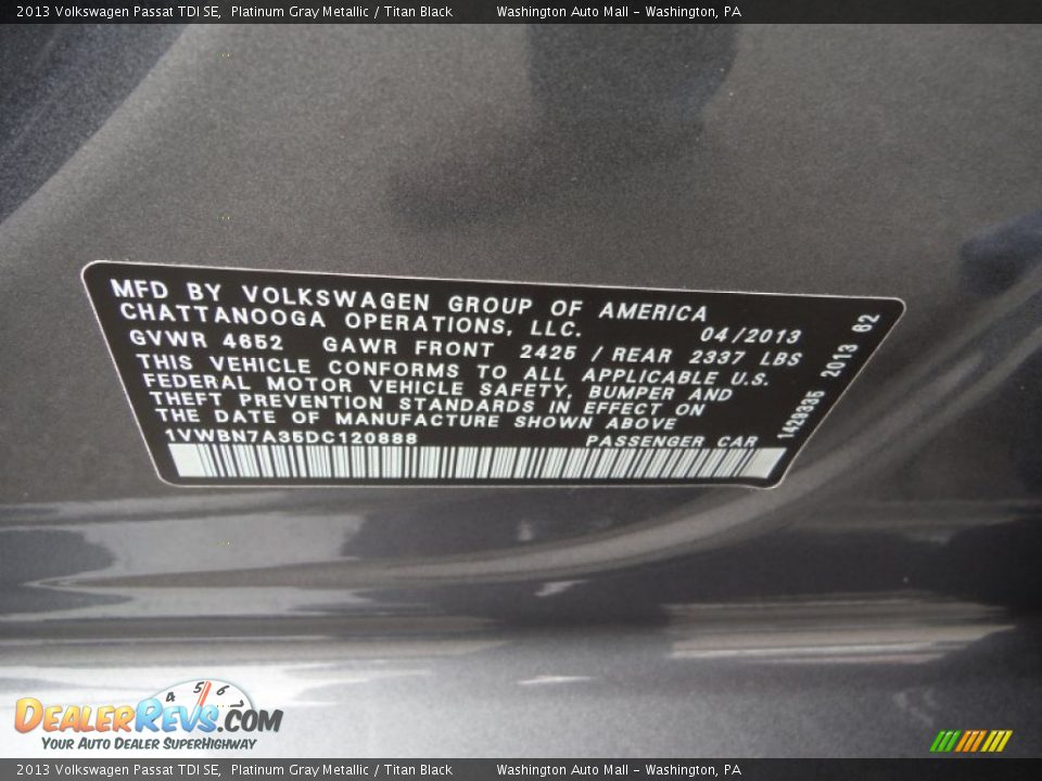 2013 Volkswagen Passat TDI SE Platinum Gray Metallic / Titan Black Photo #23