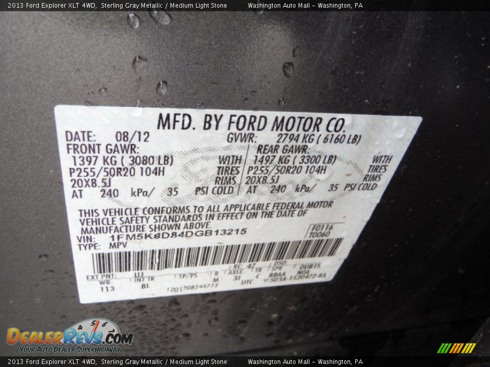 2013 Ford Explorer XLT 4WD Sterling Gray Metallic / Medium Light Stone Photo #19