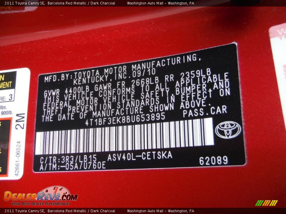 2011 Toyota Camry SE Barcelona Red Metallic / Dark Charcoal Photo #19