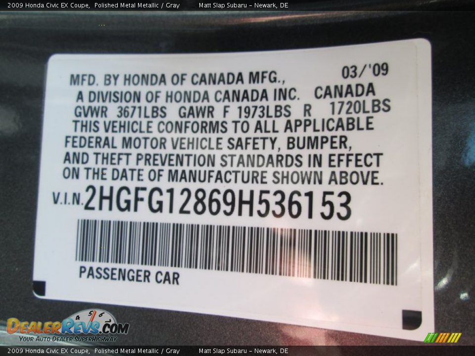 2009 Honda Civic EX Coupe Polished Metal Metallic / Gray Photo #28