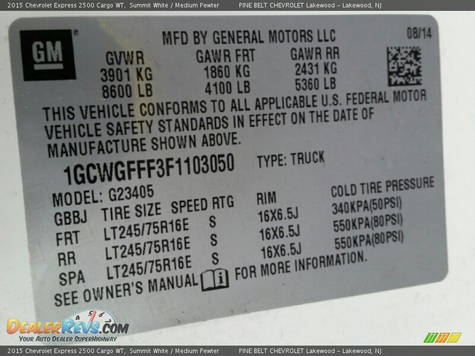 2015 Chevrolet Express 2500 Cargo WT Summit White / Medium Pewter Photo #15