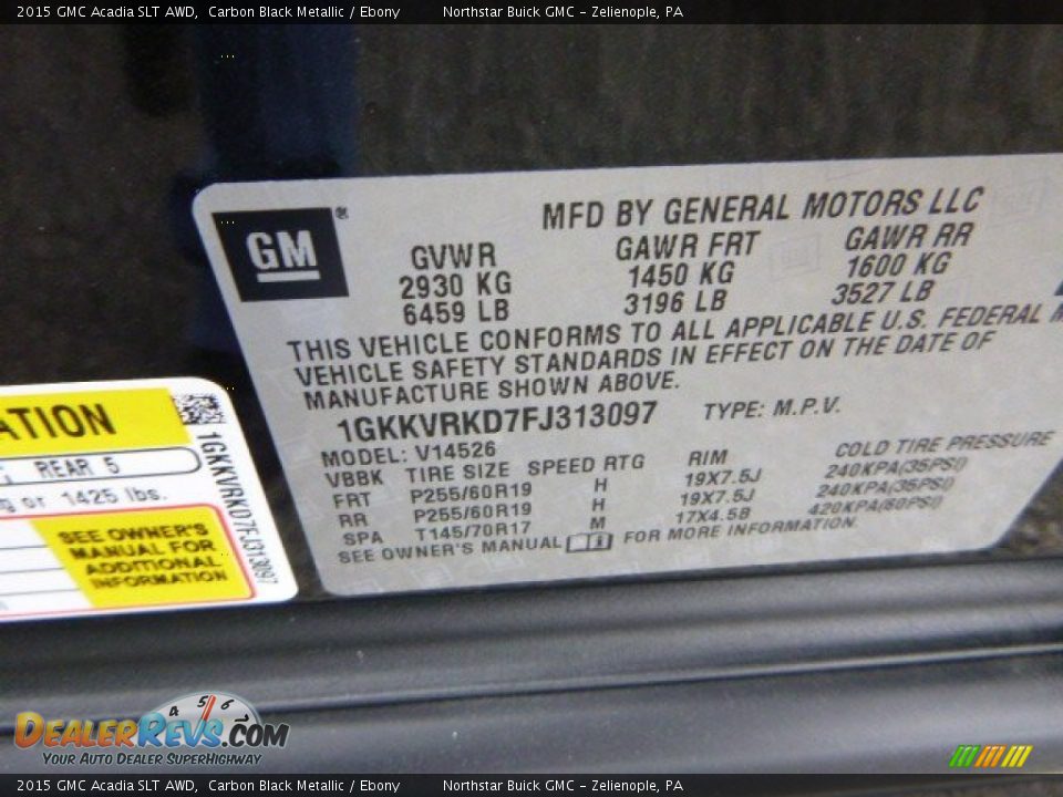 2015 GMC Acadia SLT AWD Carbon Black Metallic / Ebony Photo #14